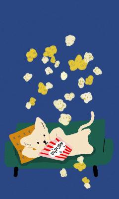 小猫躺沙发上吃爆米花手机壁纸