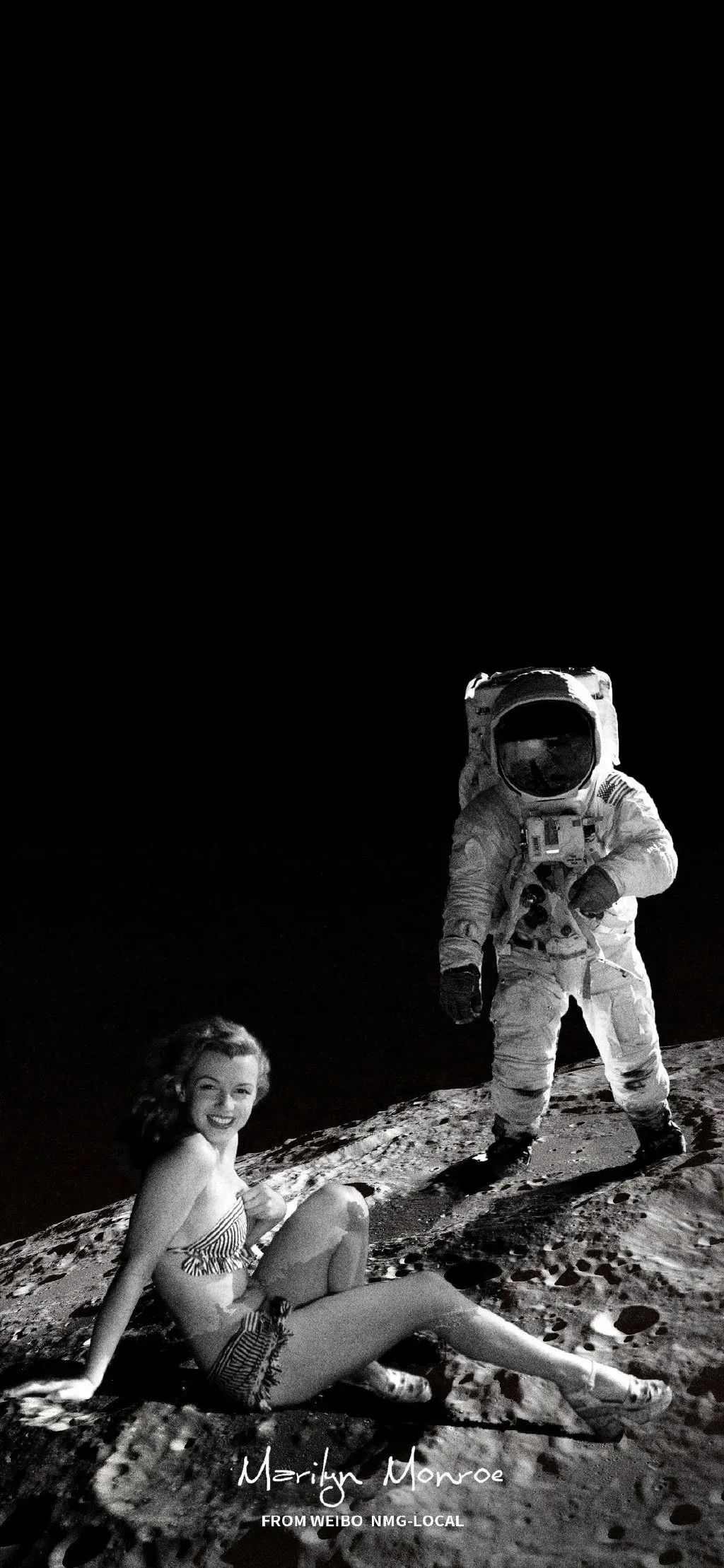 月球上的太空人和长腿美女手机壁纸