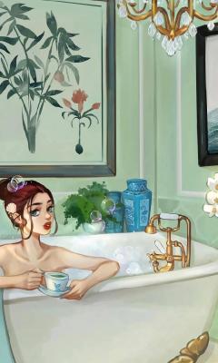 美女浴缸喝咖啡插画手机壁纸