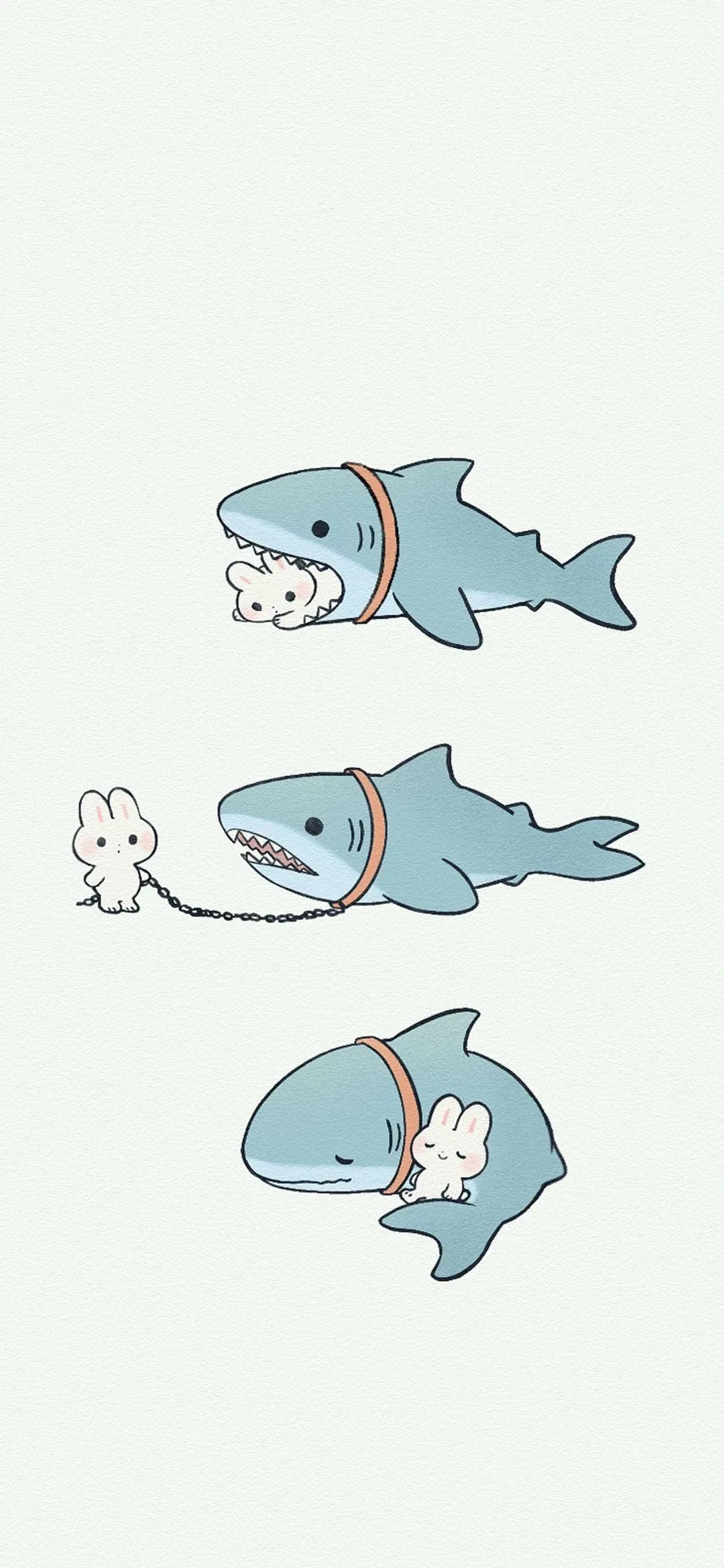 兔子玩鲨鱼手机壁纸