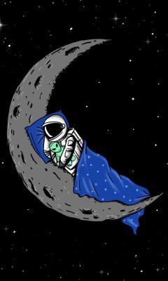 太空人抱着外星娃娃在月亮上睡觉手机壁纸
