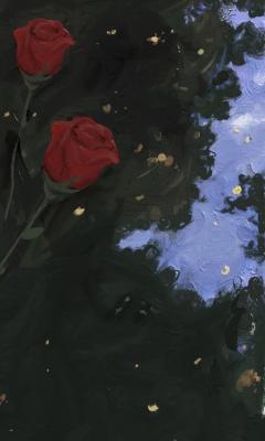 油画红色玫瑰手机壁纸