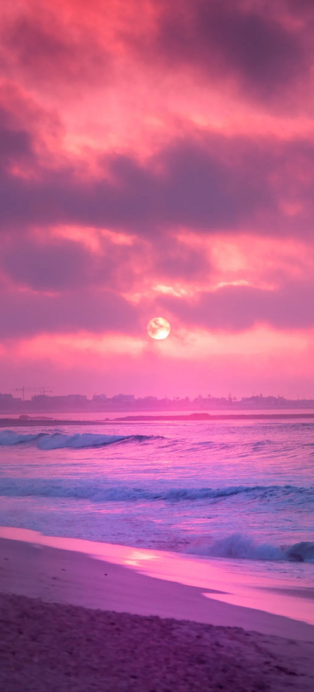 粉色天空海洋唯美浪漫手机壁纸