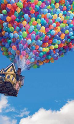 彩色气球牵起房子飞手机壁纸