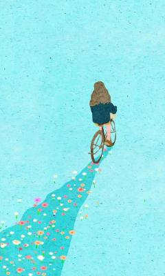 女孩骑自行车一路生花手机壁纸