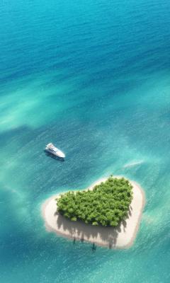 海边一座心形小岛风景手机壁纸
