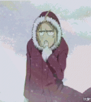 女生站立在风雪中动画gif动态图片