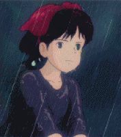 雨中的小女孩望向前方动画gif动态图片
